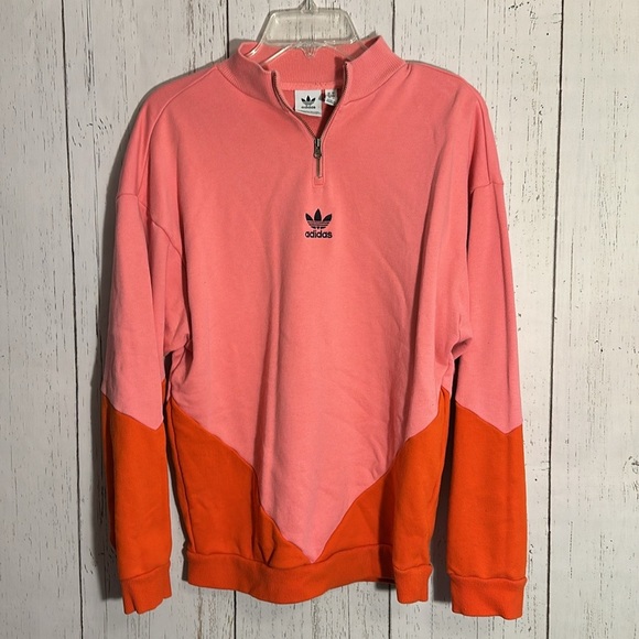 ADIDAS Sweatshirt Womens S Oversized Colorado Fleece Quarter Zip Pullover Pink - Picture 1 of 5